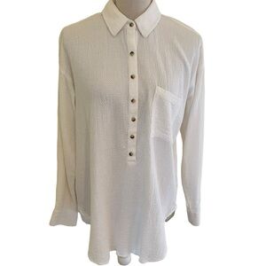 Anthropologie Pilcro and the Letterpress White Textured Cotton Shirt S